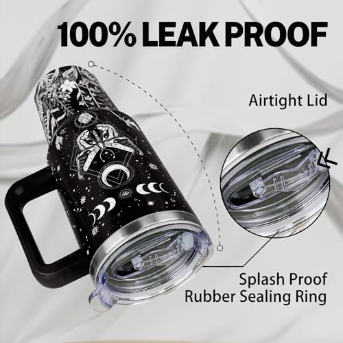 Black 40 oz Gothic Tumbler with Handle & Straw - Leak Proof Travel Coffee Mug