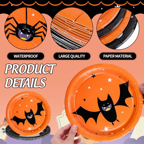 Halloween Paper Plates 9 Inch Pack of 24 - Spooky Bat Ghost Skull Design for Parties