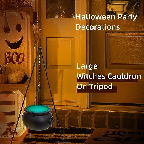 Large Outdoor Witches Cauldron with LED Light and Tripod for Halloween Yard Decorations