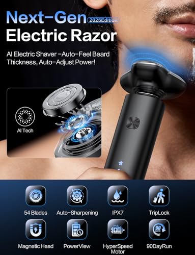 Black Electric Razor for Men 4D Floating Rotary Wet & Dry Waterproof USB-C Fast Charging