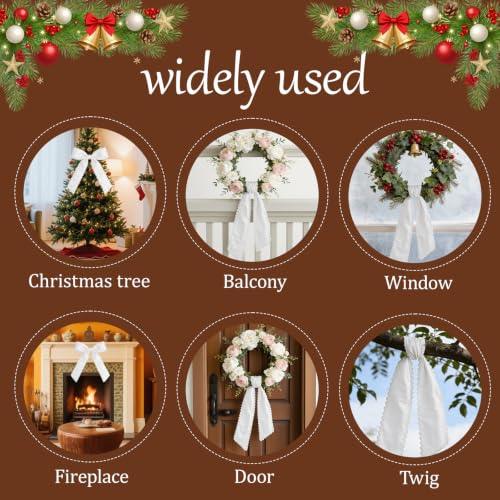 White Satin Wreath Sash Set - 4 Pieces with Plain Trim for Front Door Decor