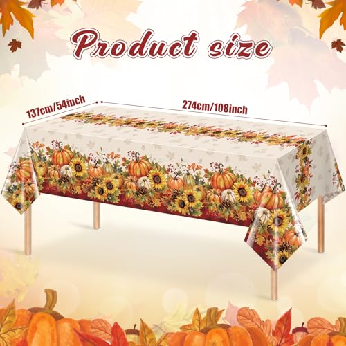 6 Pack Fall Sunflower Pumpkin Tablecloths 108x54 Inch Autumn Harvest Thanksgiving Halloween Plastic Disposable Rectangular Table Covers - Variation 6