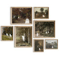 Halloween Wall Art Prints - Cute Ghost in Vintage Autumn Landscape - Fun Ghost Variation