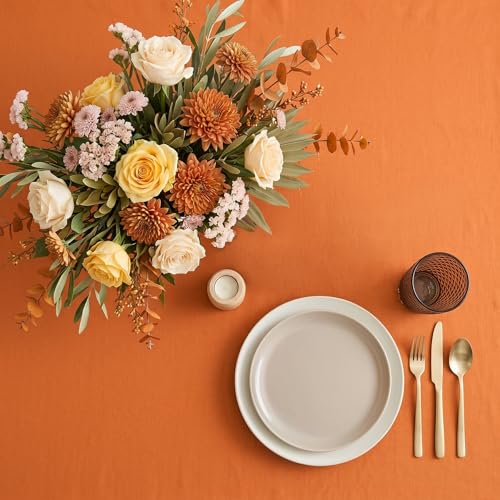 Persimmon Orange Linen Tablecloth 60 x 90 inches - Fete Rectangular