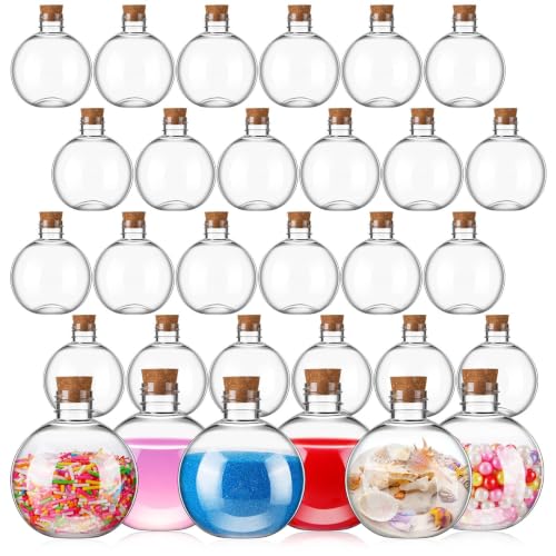 30 Pcs Plastic Spherical Potion Bottles with Corks - 7 Oz Sand Art Bottles