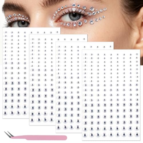 Self Adhesive Face Gems Tattoo Stickers 648pcs Clear Rhinestones for Makeup & DIY