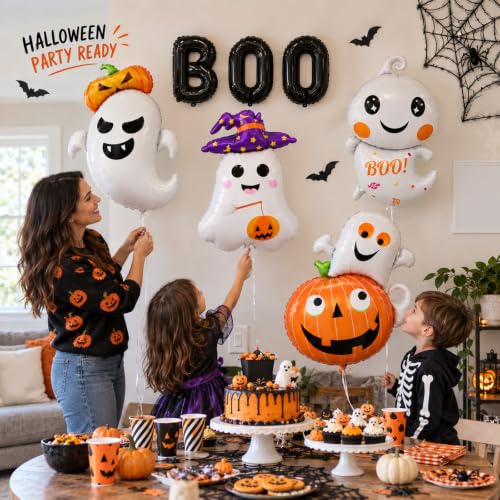 7 Pieces Halloween Ghost Pumpkin Boo Balloons Set, Large Cute Happy