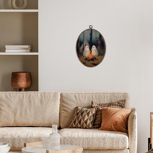 Halloween Camping Ghost Oval Wall Art Decor - Color 5, 8.8x11.5in