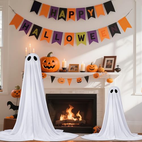 Outdoor Halloween Ghost Decorations Set - 36" & 18" Spooky Light-Up Ghosts with RGB Lighting & Timer