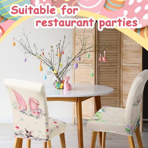 Easter Chair Covers Bunny Print Set - 6 Removable Seat Covers for Spring Holiday Decor