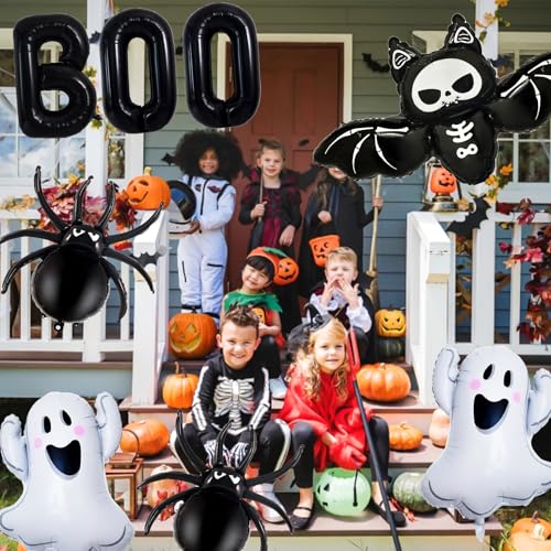 Halloween Black Boo Letter Ghost Bat Spider Foil Balloons - Party Decorations