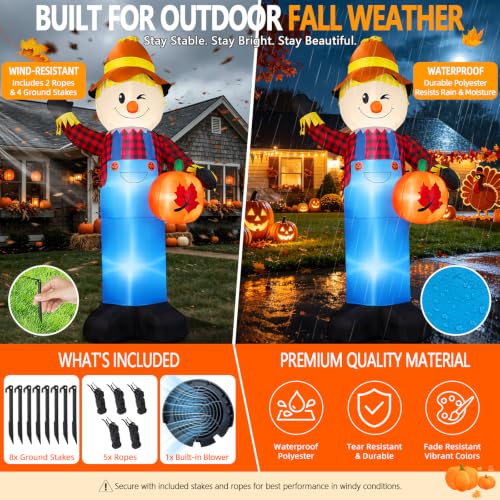 8FT Fall Inflatable Scarecrow Yard Decoration with Pumpkin & LED Lights - Greeting Style