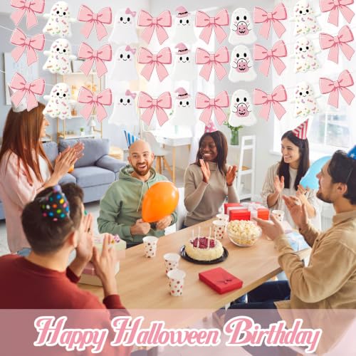 Pink Bow Ghost Halloween Banner Decorations - Party Set of 3