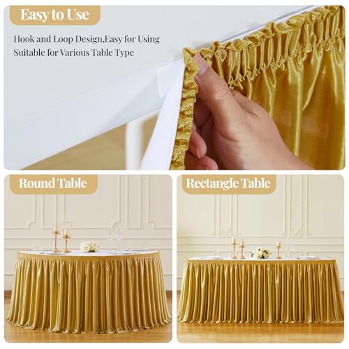 Dark Gold Satin Table Skirt 17ft for Rectangular Tables Party Decorations