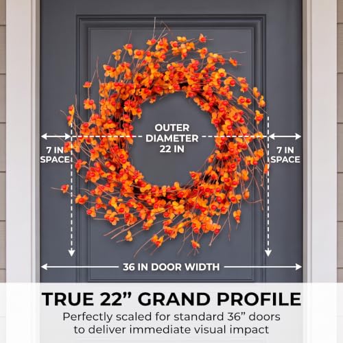 Fall Wreath 22 Inch Autumn Harvest Decor with Berries and Leaves