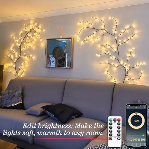 GOESWELL Smart Vine Light for Room Decor 7.5ft 144 LEDs Dimmable Tree Lights with Remote & App Control - Variation of Smart Vine with APP & Remote