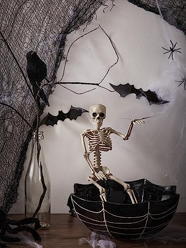 Halloween Spider Web Ceramic Candy Bowl 9.5 Inch Black Treat Dish - Microwave & Dishwasher Safe