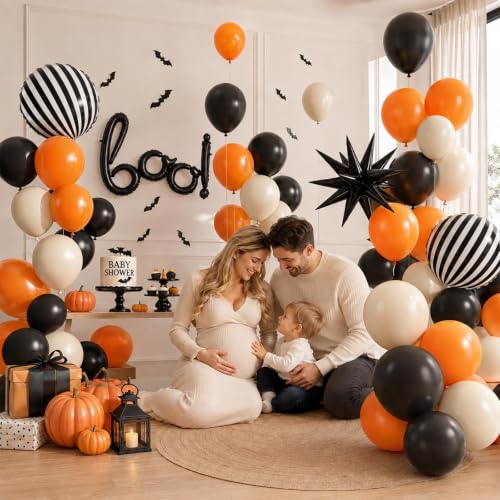 Halloween Balloon Garland Arch Kit - Orange, Black, White Spooky Party Decorations with Variation