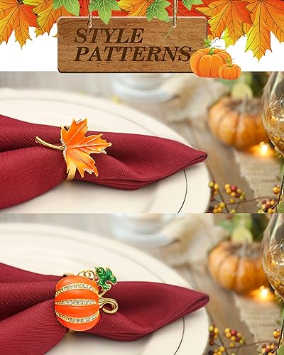 Thanksgiving Pumpkin Napkin Rings Set - 6 Piece Fall Table Decor