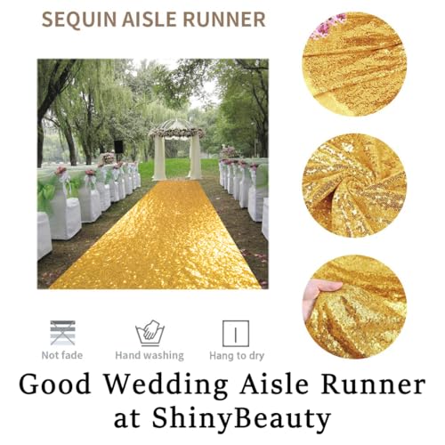 Wedding Aisle Runner 4ft x 30ft Gold Sequin Fabric for Beach & Church Ceremony - ShinyBeauty