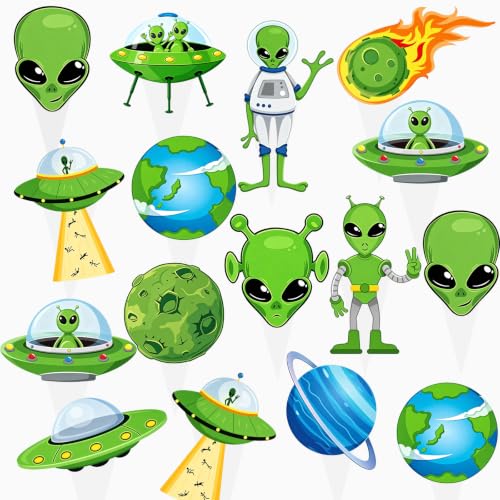 Alien Cupcake Toppers Set of 48 - Space Theme Cake Decorations for Party, Halloween, Birthday