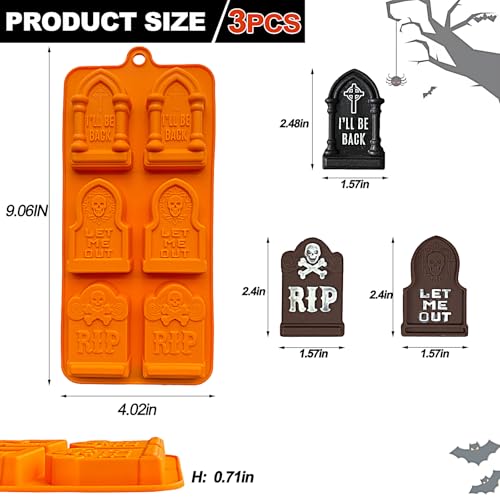 Halloween Tombstone Silicone Mold - Orange, 3-Piece Graveyard Candy & Ice Cube Trays