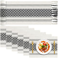 Boho Table Runner and Placemat Set - Black and White, 72 Inch, 6 Pieces