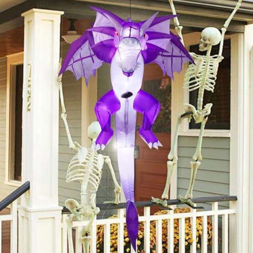 Inflatable Halloween Dragon Yard Decoration with LED Lights and Wings - 6ft Outdoor & Indoor