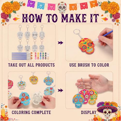 Día De Los Muertos Skull Keychain Craft Kit - 24 Sets with Paint & Accessories (Variation: 24 / Día De Los Muertos Skull)