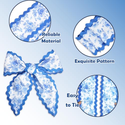 Blue Floral Wreath Sash Set - Chinoiserie Style for Front Door & Home Decor