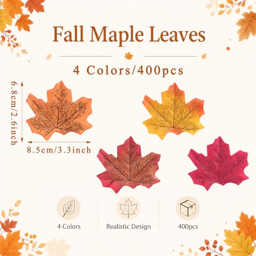 Artificial Fall Maple Leaves Set - 400 Silk Autumn Leaves for Thanksgiving & Fall Decor - Fall Leaf / 400 PC Fall Leaves