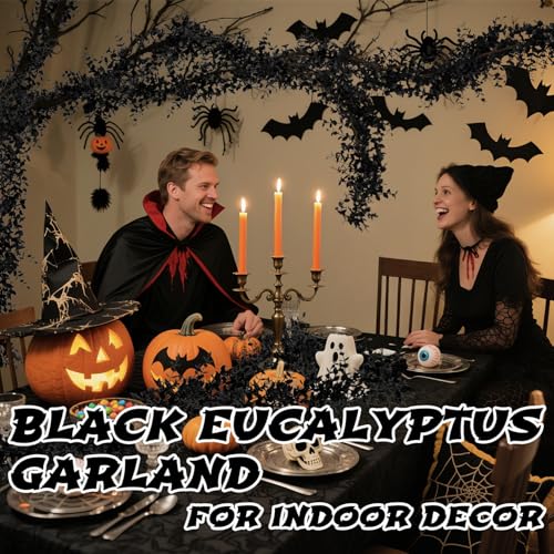 Black Halloween Garland for Mantle - 2 Pack, 5.9Ft Eucalyptus Vines