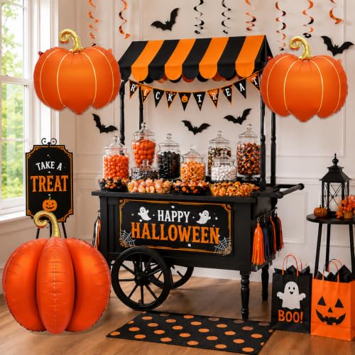 Halloween Pumpkin Balloons Set - 3 Assorted Foil & 3D Orange Pumpkins