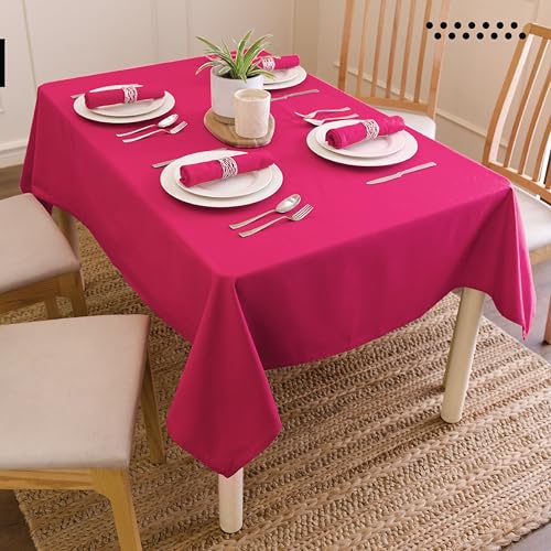 Encasa XO Cotton Tablecloth Rectangular 56x72 Inches - Hot Pink, 100% Cotton