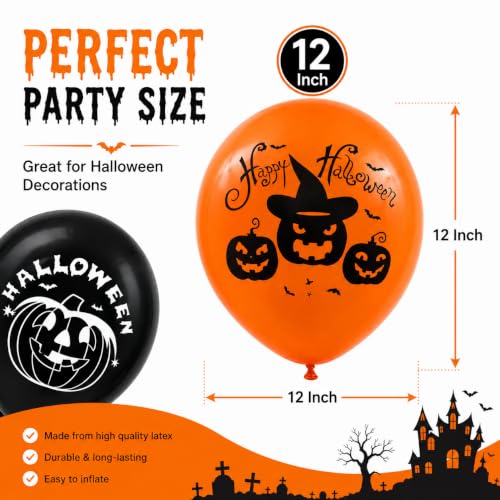 Halloween Foil Balloons Set - 100 Pack 12 Inch Orange Black Pumpkin Ghost Bat