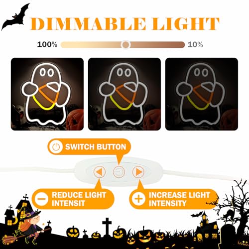 Halloween Neon Sign Dimmable Candy Corn Ghost Wall Decor - White Yellow Variation