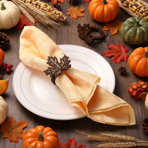 12 Pcs Wooden Fall Napkin Rings with Maple Leaf Design - Thanksgiving Table Decor