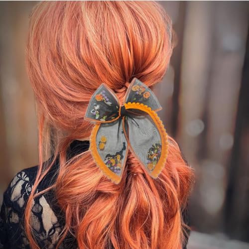 Halloween Mesh Hair Bow Alligator Clip - Big Spooky Costume Accessory (Variation F)