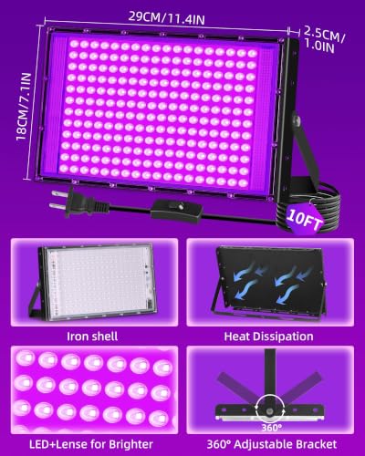 200W Black Light for Glow Party - Waterproof UV LED Floodlight 2 Pack