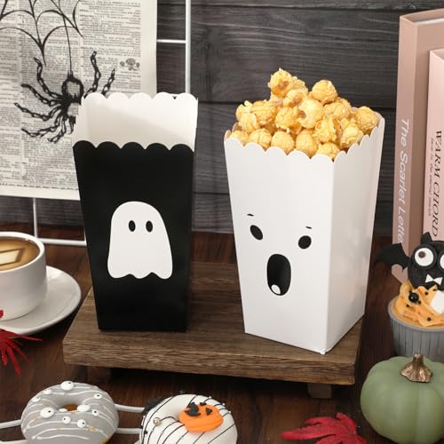 Halloween Ghost Popcorn Paper Boxes Set - 24 Pack for Parties & Movie Night