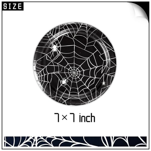 Halloween Spider Web Paper Plates Set - Disposable Black & White Party Dinnerware for 12