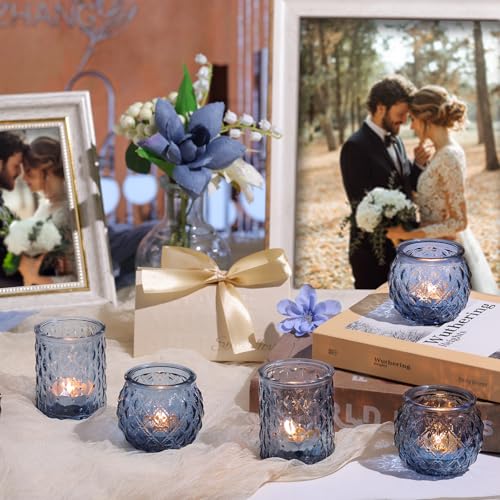 Blue Votive Candle Holders Set - Assorted 36 Pcs for Wedding & Decor - Blue