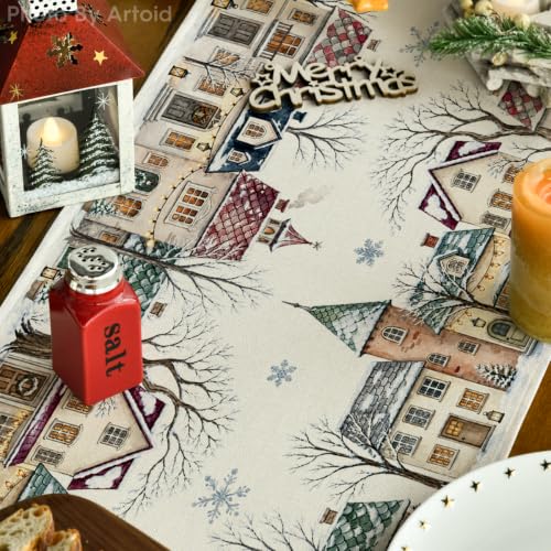 Winter Table Runner 13x72 Inch Beige Polyester Home Decor for Dining Table - Artoid Mode