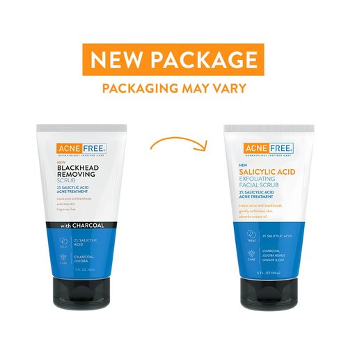 **Acne Free Salicylic Acid Face Scrub - 2% BHA Blackhead Remover & Deep Cleanser with Charcoal, 5 Ounce**
