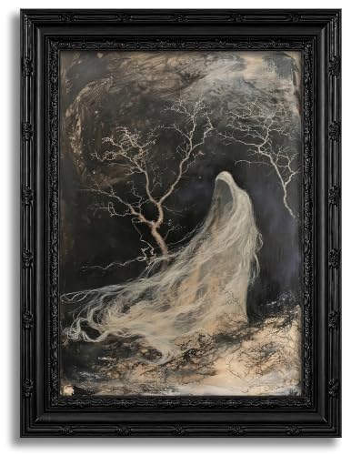 Ghost Wall Art Canvas - Framed Halloween Ghost Scene, 11x9 Inches - Dark Gothic Decor