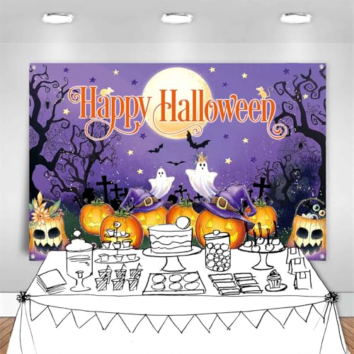 8x6ft Halloween Backdrop Banner Purple Spooky Ghost Pumpkin Photo Wall Decor - Variation of THIS listing