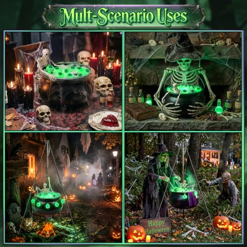 Lighted Witches Cauldron Halloween Decoration with Tripod, Spiders & Cobwebs