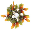 Artificial Fall Leaves Wreath with Cotton Pods and Berries - 12-Inch Autumn Decor, Variation of Cotton Pod Pip Berries/Fall Leaves/12"
