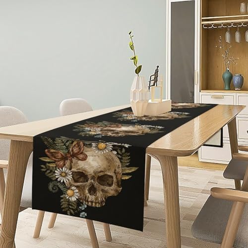 Halloween Skull Table Runner 13x36 Inches Gothic Skeleton Decor for Indoor Dining - Variation Skull-5