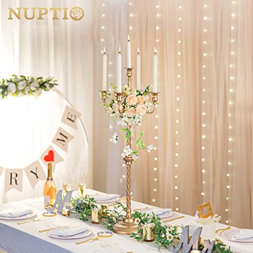 Tall Gold Candle Holders Set of 2 - 34 Inch Floor Candle Stands for Weddings & Holidays